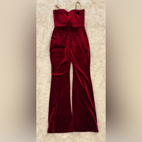NEW Nadine Merabi Harley Red Velvet Jumpsuit Large Sz 14 $575 - Picture 7 of 9